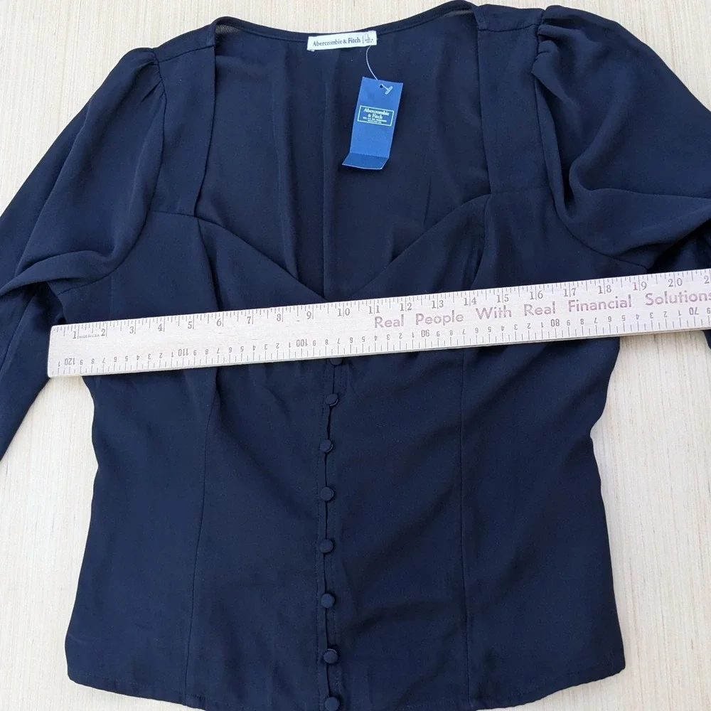 NWT Banana Republic Black Whimsygoth Puff Sleeve Sweetheart Blouse Women's Large